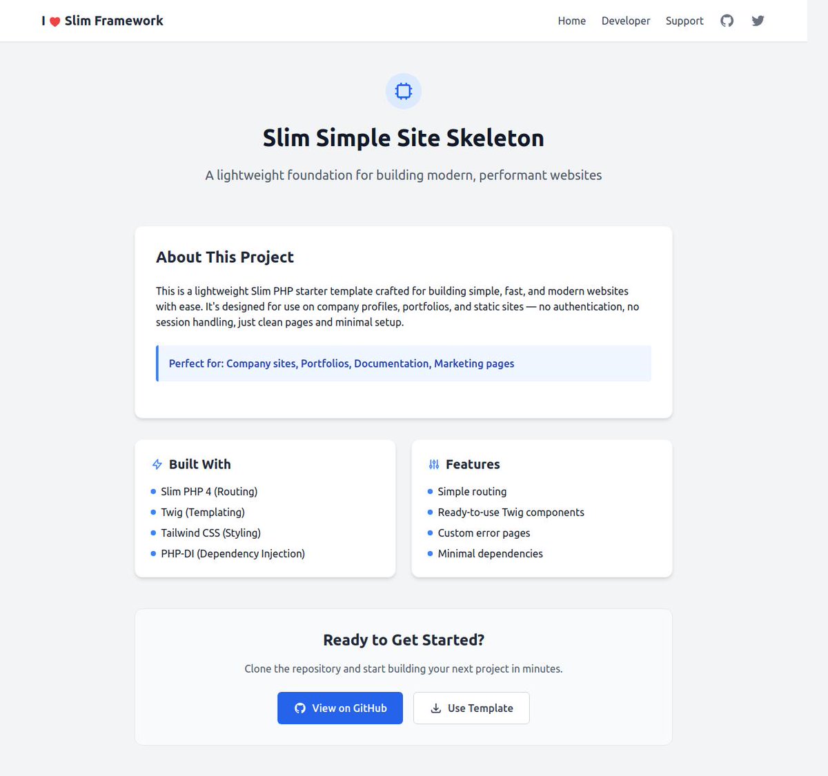 wanjaswilly's tweet image. Just built a simple Slim PHP + Tailwind + Twig site skeleton!
It's lightweight, clean, and perfect for small company sites or landing pages.
🔗 Live demo: slim.4ly.me/simple-site-sk…
💻 Code: github.com/wanjaswilly/sl…
Feel free to fork, clone, or contribute.
#SlimPHP #Twig #PHP #Web