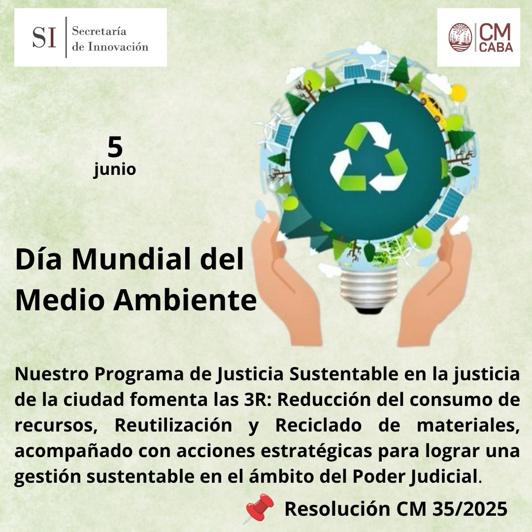 #5deJunio celebramos este #DiaMundialDelMedioAmbiente con nuestro 
♻️ Programa de Justicia Sustentable en la #JusticiaDeLaCiudad
📌 Aprobado por RESO CM 35/2025
Sumándonos al lema “Sin contaminación por plásticos”
#PoderJudicial #Innovation #MedioAmbiente
