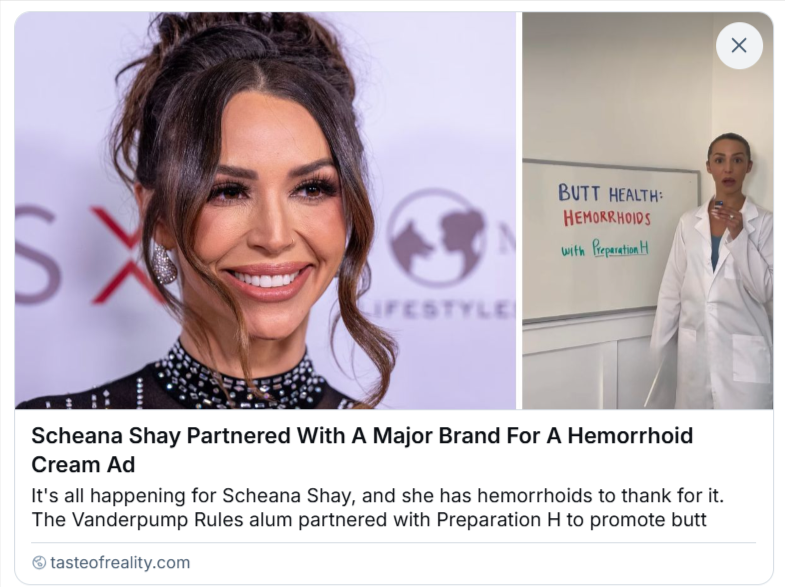 BrightlyAgain's tweet photo. #TheValley Scheana Shay Partnered With A Major Brand For A Hemorrhoid Cream Ad 🤣 #AnythingForABuck
https://t.co/7lLlrgmYjA https://t.co/k4Jxfjcl3g