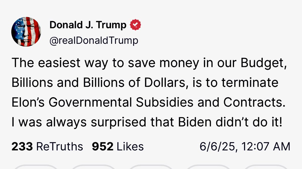 ⚡️BREAKING 

Trump threatens to bankrupt Elon Musk's companies