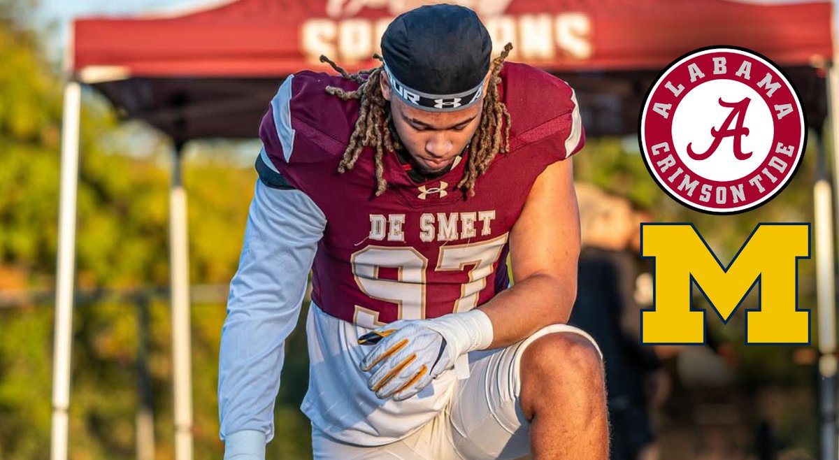 St. Louis (Mo.) DeSmet Jesuit four-star DL Titan Davis says he's down to two: Alabama and Michigan.

His other planned officials are off.

(VIP) 247sports.com/article/four-s…