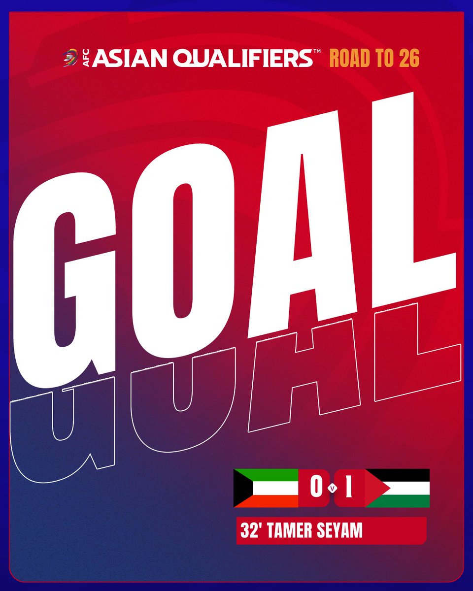 GOAL | 🇰🇼 Kuwait 0️⃣-1️⃣ Palestine 🇵🇸  

Tamer Seyam gives Palestine a valuable lead! 

Watch 𝙇𝙄𝙑𝙀: gtly.to/8gLPUEOps

#AsianQualifiers | #KUWvPLE
