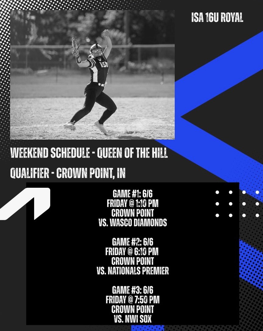 I am excited to officially start my travel ball season this weekend! Here is my game schedule for pool play in Crown Point, IN.