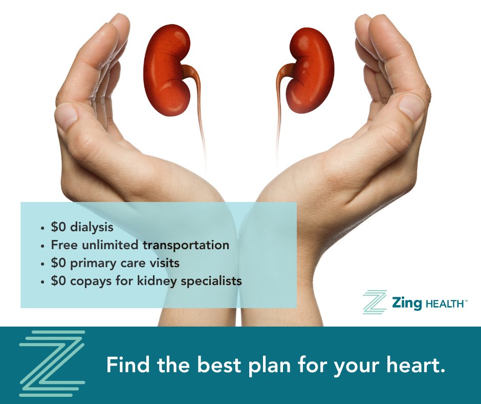 Living with kidney disease means you need more than basic coverage; you need a plan built around your care.

At Zing Health, our Medicare Advantage kidney plans are designed with your unique needs in mind, offering real support for day-to-day health management:
• $0 dialysis
•