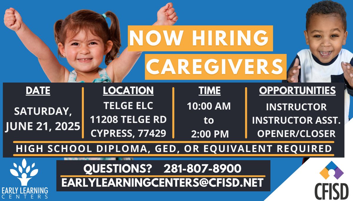 CFISDHeatherK's tweet image. We're Hiring! Looking to make a meaningful impact and join an amazing team? Don't miss our ELC Job Fair. Whether you are just starting your career or looking for a new opportunity, we'd love to meet you! Bring your resume, bring your questions--and bring a friend!!