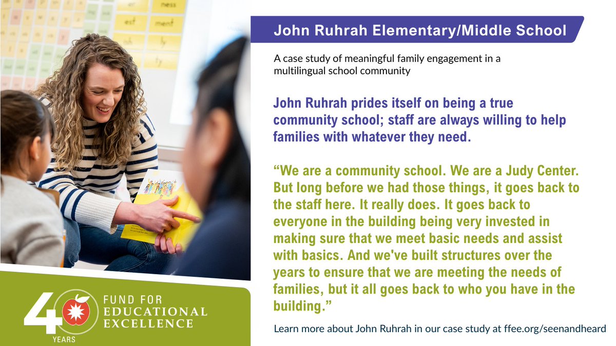 Our final Seen and Heard case study features John Ruhrah Elementary/Middle School. By prioritizing inclusive communication and family engagemtn, John Ruhrah fosters belonging and success for every student.

Explore their approach here: ffee.org/seenandheard