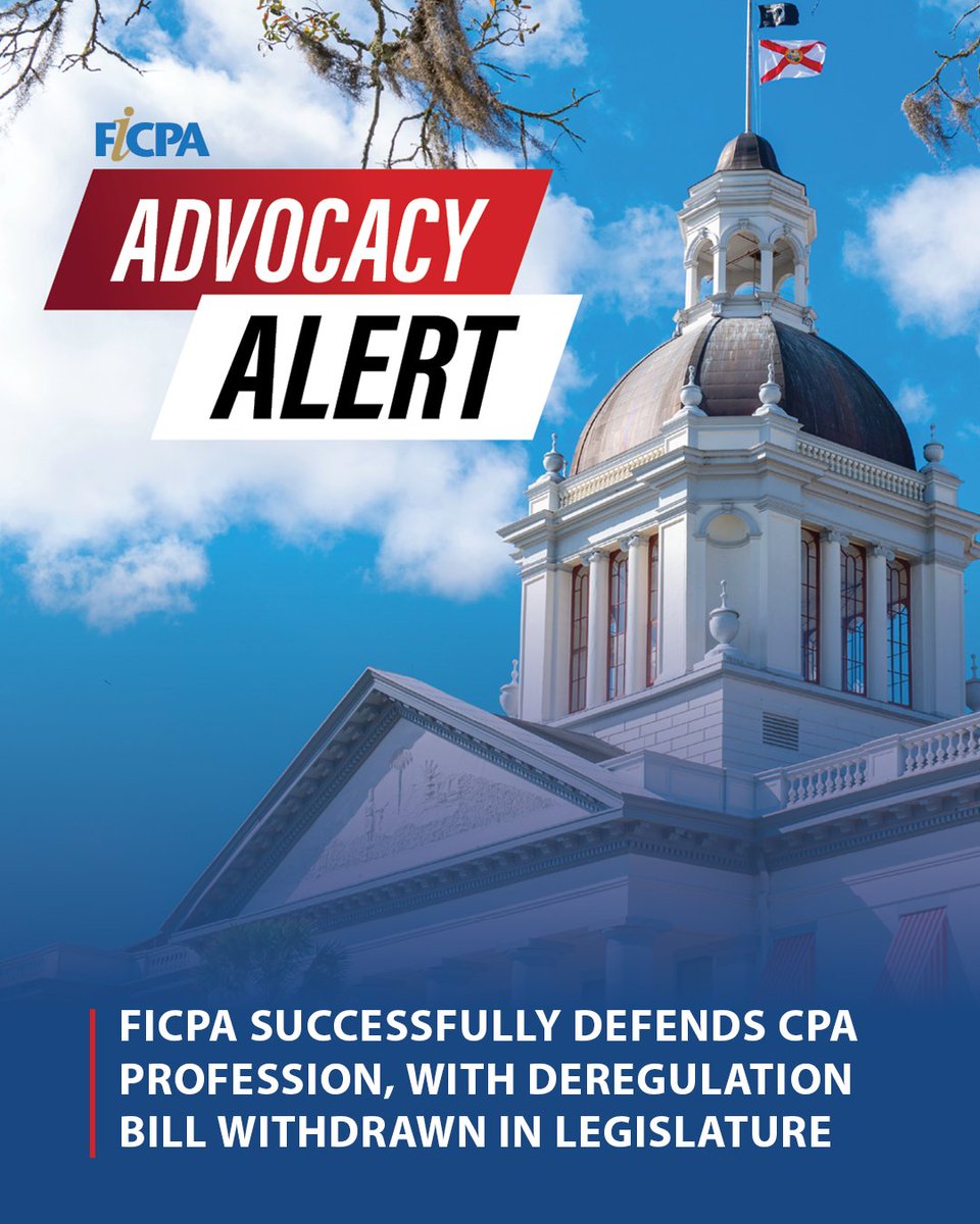 The FICPA is proud to share that the deregulation bill we’ve spent several weeks fighting has been officially withdrawn in the Florida Legislature. Watch our Capitol Brief video report and read our message to membership: hubs.ly/Q03qYrTf0