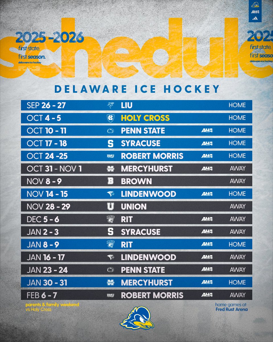 Delaware Ice Hockey (@delaware_ih) on Twitter photo We have our first schedule! ποΈ
π°: bit.ly/4jDT1Zt We have our first schedule! ποΈ
π°: bit.ly/4jDT1Zt