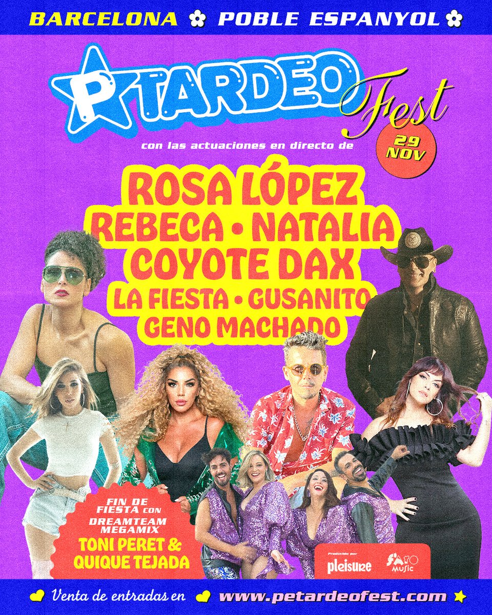 Rosa, Rebeca, Natalia, Coyote Dax, Gusanito y más, todos en directo el 29 de noviembre en el Poble Espanyol.
Entradas ya a la venta en petardeofest.com
#ModoPetardeoON