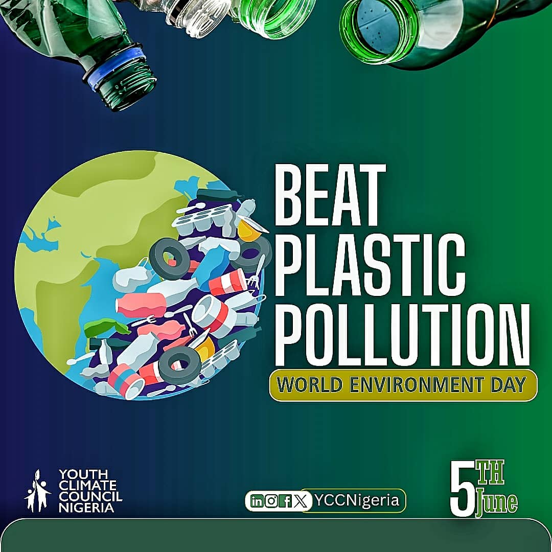 Plastic pollution is choking our planet.
This #WorldEnvironmentDay, let’s shift from awareness to action.
🌍 Reduce plastic dependence in your daily life
♻️ Embrace sustainable alternatives
🤝 Advocate for policies that protect our environment.

#YCCNig  #WorldEnvironmentDay