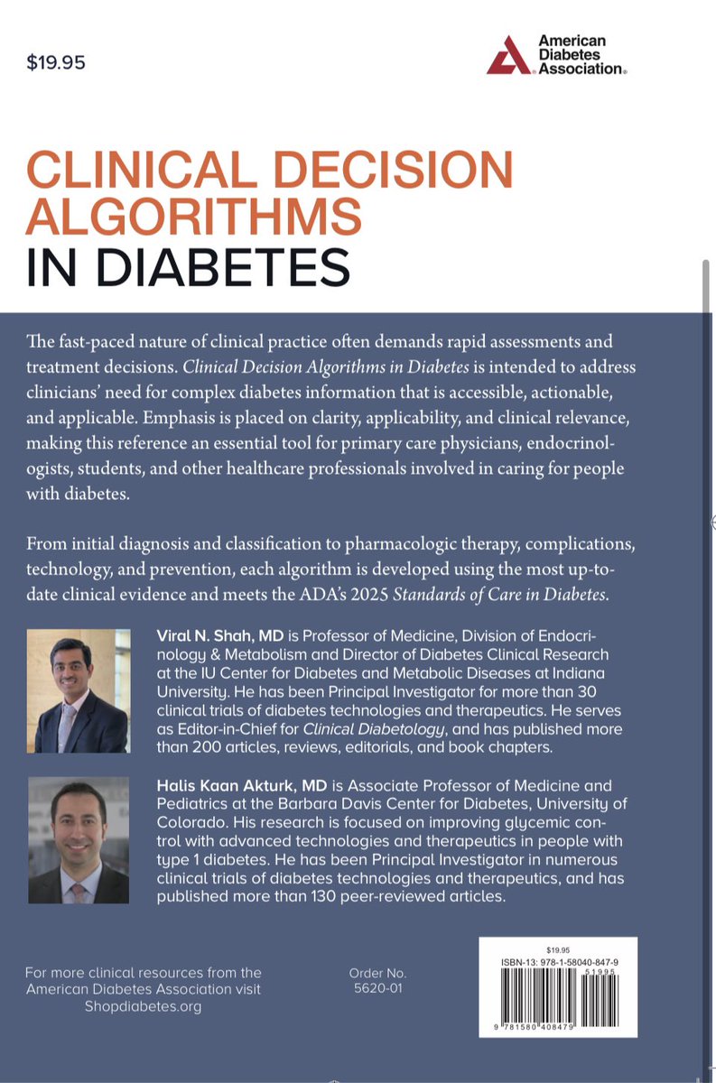 Drhkakturk's tweet image. I and Viral Shah are happy to announce that our pocket book "Clinical Decision Algorithms in Diabetes" is going to be launched at the #ADA2025 in Chicago from American Diabetes Association Press.
We spent almost a year and converted entire ADA Standards of Care into flow charts.