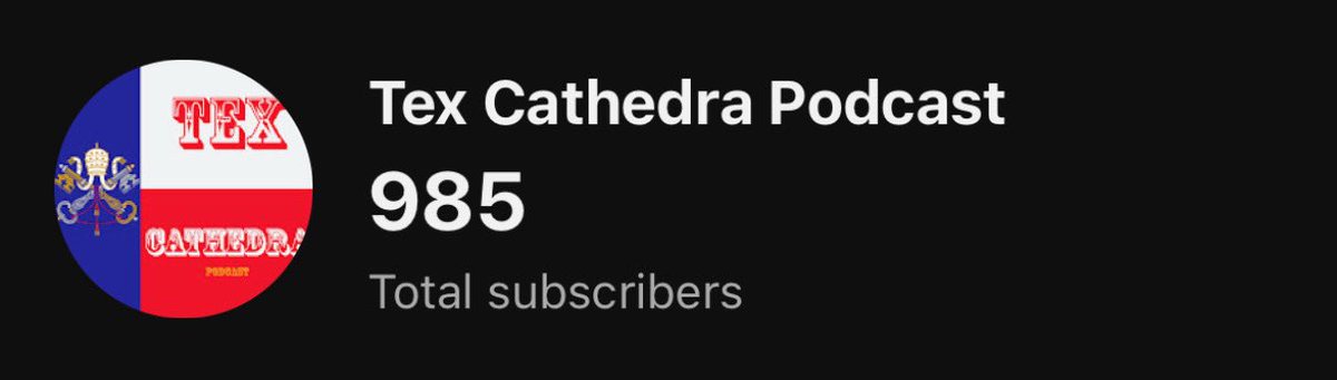 tex_cathedra's tweet photo. 15 subscribers away from 1,000!  Help us get over the hump. Thank you to all those that already subscribe and follow. https://t.co/0KAL1HKGly