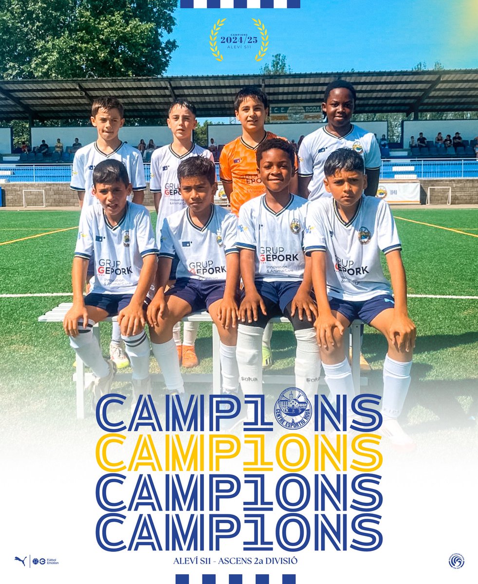 🏆 𝐂𝐀𝐌𝐏𝟏𝐎𝐍𝐒 𝐀𝐋𝐄𝐕𝐈́ 𝐒𝟏𝟏 🏆

🥇 L’aleví S11 s’ha proclamat campió de lliga, i ha aconseguit l’ascens a Segona Divisió en una temporada espectacular 🇫🇮

👏🏼 Felicitats a tots els jugadors, cos tècnic i famílies per la grandísima temporada, 𝙎𝙊𝙐 𝘾𝘼𝙈𝙋𝙄𝙊𝙉𝙎 🤩