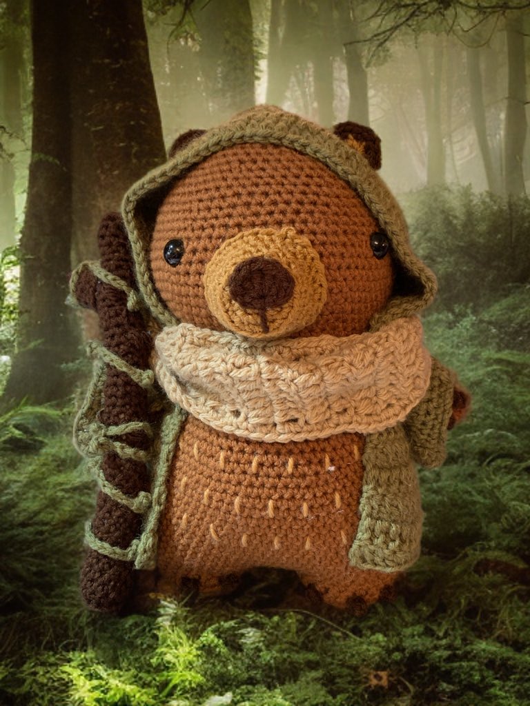 creation_bellas's tweet photo. To conclude our trio of characters we have a Druid bear. 

He loves to wonder the woods looking for the next herb to help heal the earth and nearby travelers. 

#dungeon #dungeonsanddragons #dungeonmaster #criticalrole #amigurumi #crochetlove #crochet #crocheting #crochetaddict https://t.co/Mjd2dWNL78