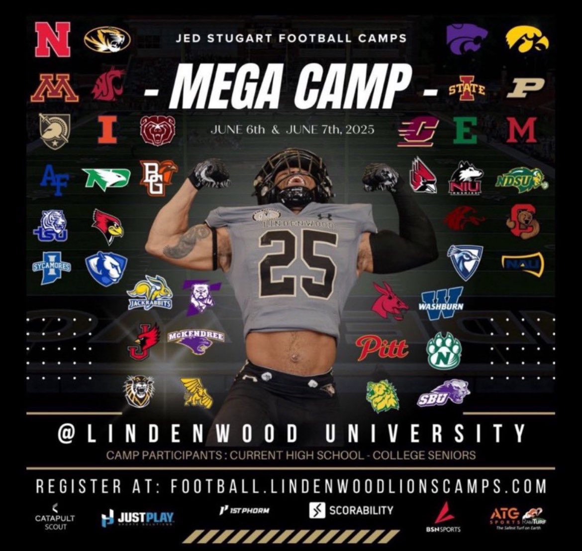 I will be attending the Lindenwood Mega Camp, June 6th session 1. <a href="/CoachPoe1914/">Coach Poe *Trenches Reloaded *</a> <a href="/JHMerrittJr/">John Merritt 🏈</a> <a href="/JPRockMO/">JP Rock</a>
