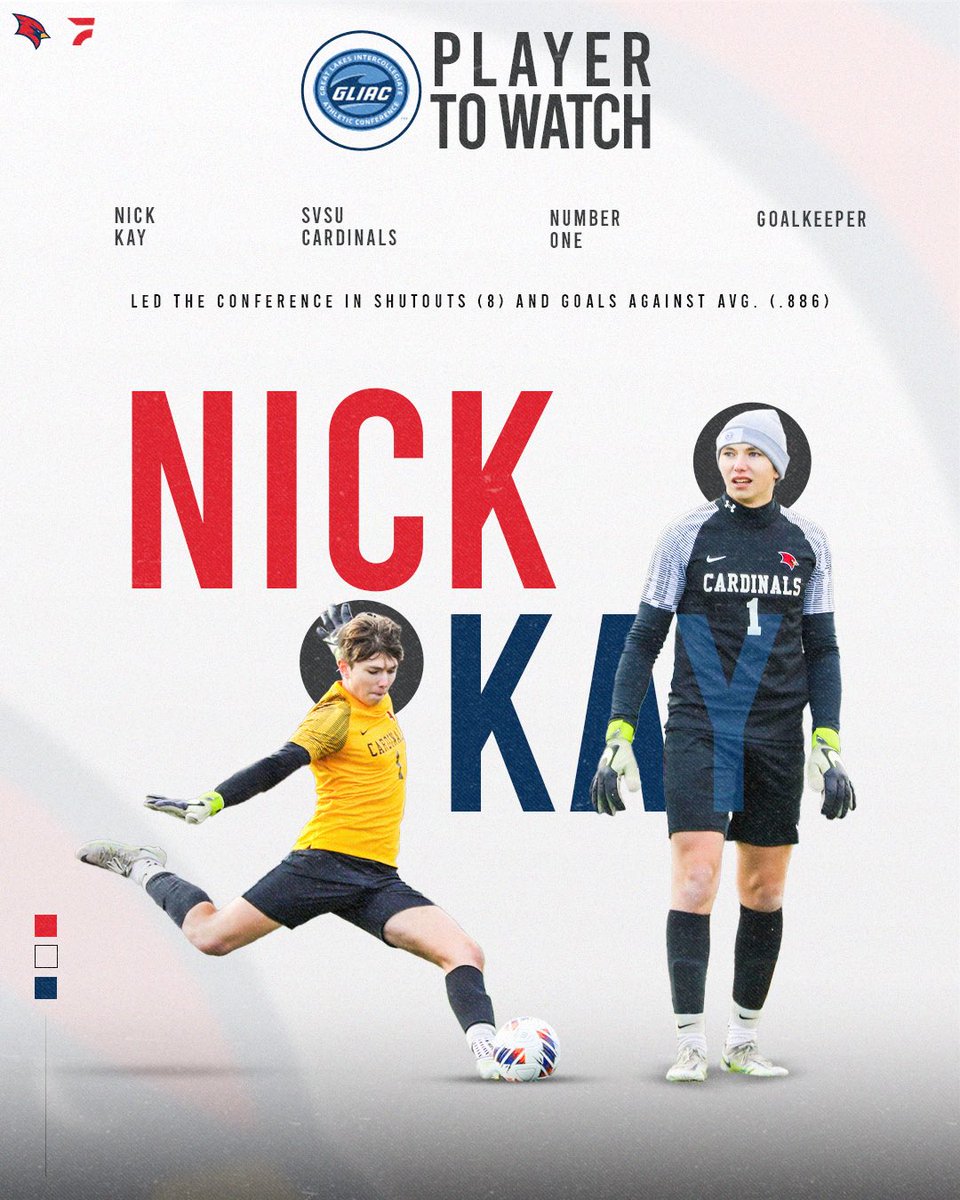 FloFC_'s tweet image. GLIAC player to watch, Nick Kay ⚽️👏
The Cardinal’s goalkeeper was a brick wall in 2024, leading the conference in shutouts and in goals against average! Nick will be taking the field for his 4th year this Fall 🔥
#GLIACFC | @GLIACsports | @svsuathletics