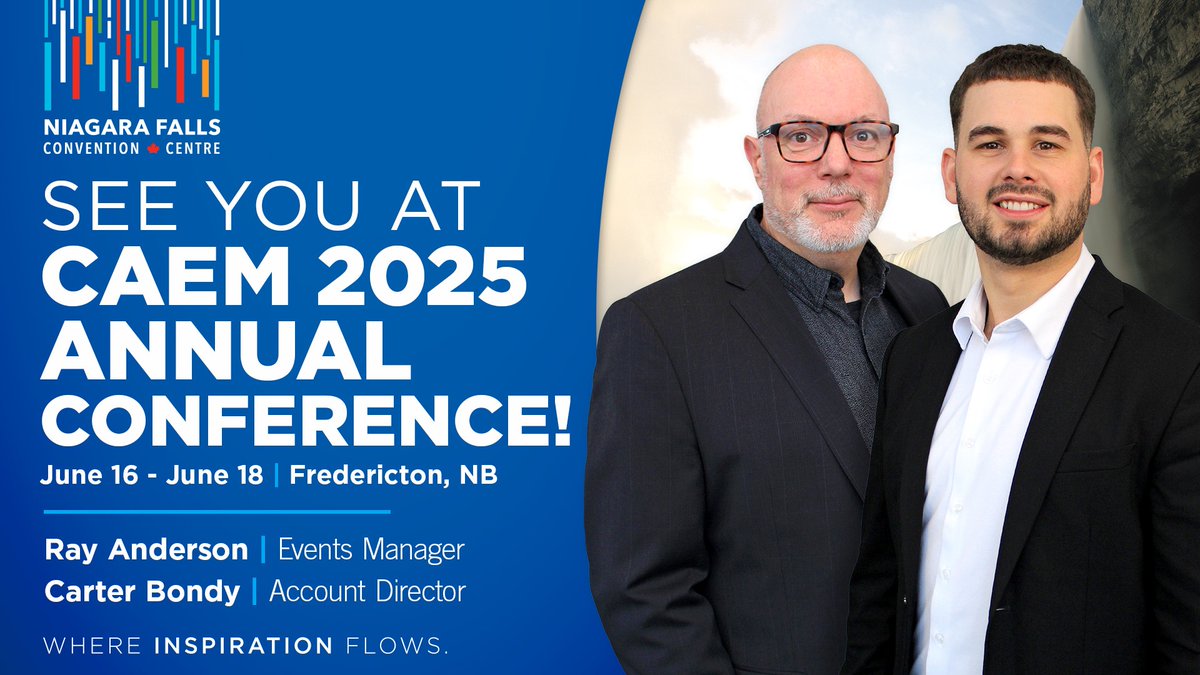 We're heading out east to attend the CAEM Annual Conference in Fredericton, NB in a couple of weeks! Make sure to connect with Ray Anderson (Events Manager) &amp; Carter Bondy (Account Director) to discuss hosting your next event here in Niagara Falls! 📲🌐

#WhereInspirationFlows⁠