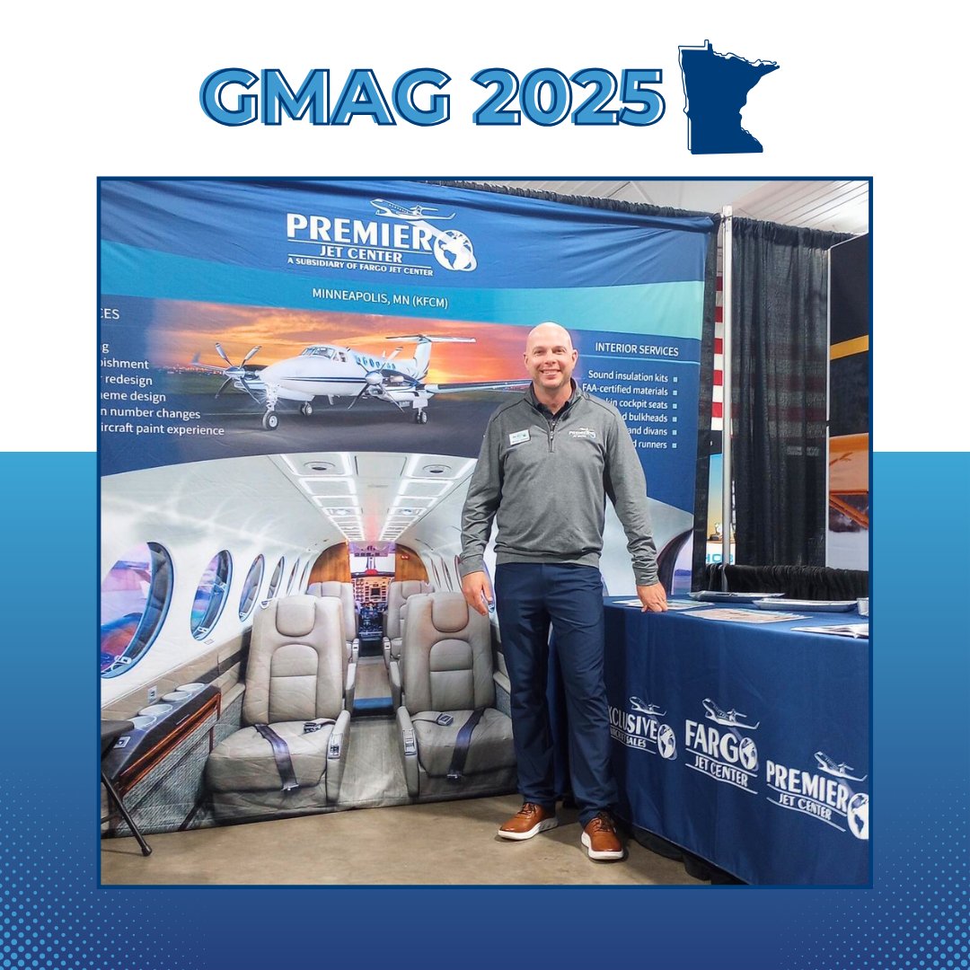 PremierJetMN's tweet photo. Premier Jet Center representatives Michael Lawrence (pictured) and Andrew Ohnstad had a great time exhibiting at the Greater Minnesota Aviation Gathering (GMAG) last month! 🛩️ Special thanks to the Minnesota Pilots Association for hosting us. https://t.co/7DN3sZZBlT