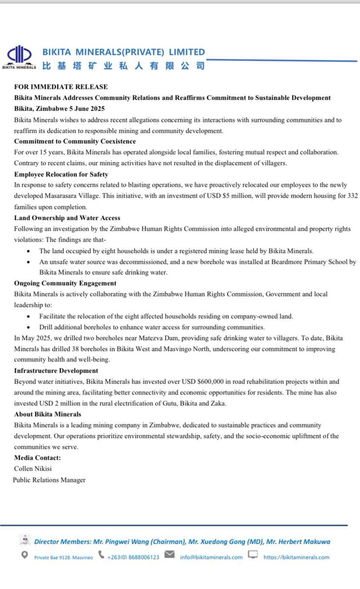 BIKITA(SINOMINE GROUP) (@bikita_minerals) on Twitter photo Building together, responsibly. #BikitaMinerals
<a href="/ChineseZimbabwe/">Chinese Embassy in Zimbabwe</a> <a href="/MinistryMines/">Ministry of Mines and Mining Development, Zimbabwe</a> <a href="/Mining_Zimbabwe/">Mining Zimbabwe</a> <a href="/ZELA_Infor/">Zimbabwe Environmental Law Organisation (ZELO)</a> <a href="/zim_china/">Zim-China Friends Forever</a> <a href="/KMutisi/">𝑲𝒖𝒅𝒛𝒂𝒊 𝑴𝒖𝒕𝒊𝒔𝒊</a> <a href="/MineNewsAfrica/">Mining News in Africa</a> <a href="/IndexMining/">Mining Index</a> <a href="/ZBCNewsonline/">ZBC News Online</a> <a href="/BaShonaBaShona/">BaShona.</a> <a href="/Klawry3/">KurundaiLima</a> Building together, responsibly. #BikitaMinerals
<a href="/ChineseZimbabwe/">Chinese Embassy in Zimbabwe</a> <a href="/MinistryMines/">Ministry of Mines and Mining Development, Zimbabwe</a> <a href="/Mining_Zimbabwe/">Mining Zimbabwe</a> <a href="/ZELA_Infor/">Zimbabwe Environmental Law Organisation (ZELO)</a> <a href="/zim_china/">Zim-China Friends Forever</a> <a href="/KMutisi/">𝑲𝒖𝒅𝒛𝒂𝒊 𝑴𝒖𝒕𝒊𝒔𝒊</a> <a href="/MineNewsAfrica/">Mining News in Africa</a> <a href="/IndexMining/">Mining Index</a> <a href="/ZBCNewsonline/">ZBC News Online</a> <a href="/BaShonaBaShona/">BaShona.</a> <a href="/Klawry3/">KurundaiLima</a>