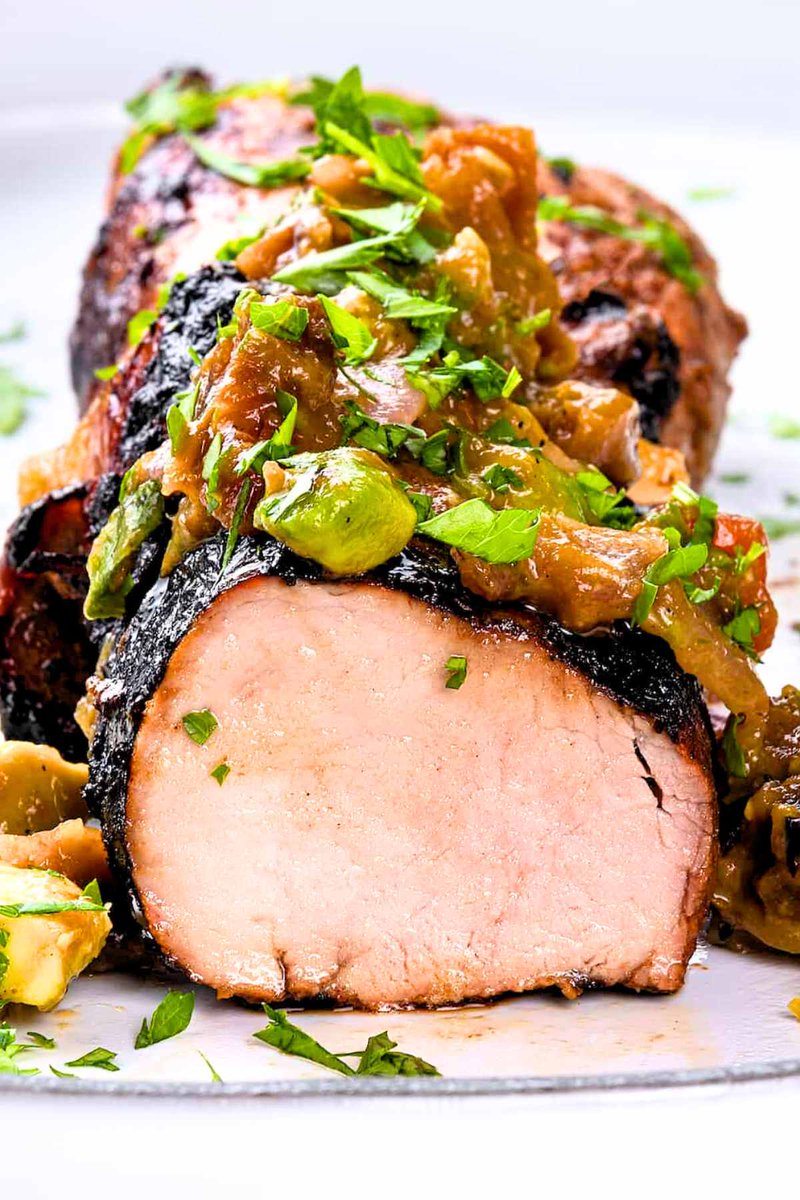 This grilled balsamic #pork tenderloin is juicy, flavorful, and topped with a fresh chunky salsa. It’s an easy 30-minute dinner that’s perfect for summer grilling! #recipe diethood.com/grilled-pork-t…