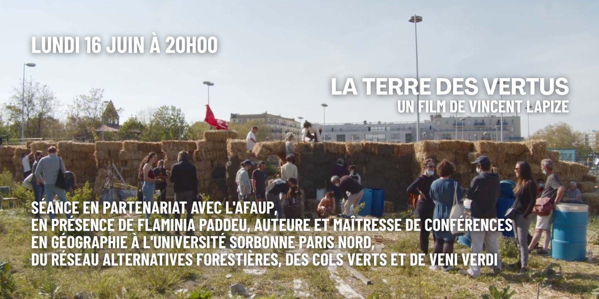 ✨Lundi 16 juin à 20h, LA TERRE DES VERTUS de Vincent Lapize, en présence de Flaminia Paddeu, maîtresse de conférences en géographie à l’Univ Sorbonne Paris Nord,
En partenariat avec l’AFAUP, les Cols Verts et Veni Verdi.
🎟️Billetterie en ligne : bit.ly/40BMRCR