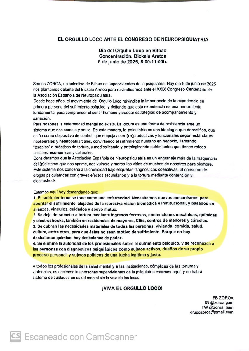 No se puede estar más de acuerdo con las reivindicaciones de <a href="/zoroa_gam/">Zoroa</a> ante el congreso de la <a href="/AENSaludMental/">AEN Salud Mental</a> Conviene recordar que no somos los buenos; que nuestra responsabilidad es cambiar las cosas desde dentro y dejar que vengan los discursos desde fuera