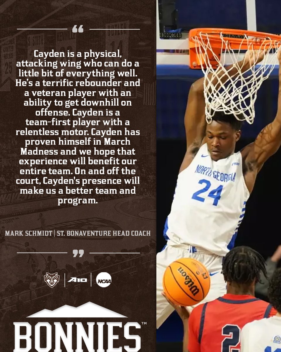 "Cayden has proven himself in March Madness and we hope that experience will benefit our entire team."

🏀 Bonnies coach Mark Schmidt