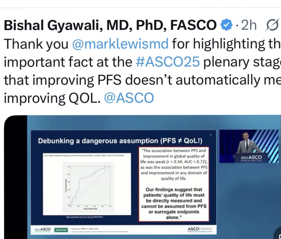 Just because you delay cancer  recurrence with a new drug does not mean either quality of life or overall survival will be improved . Both must be measured directly
