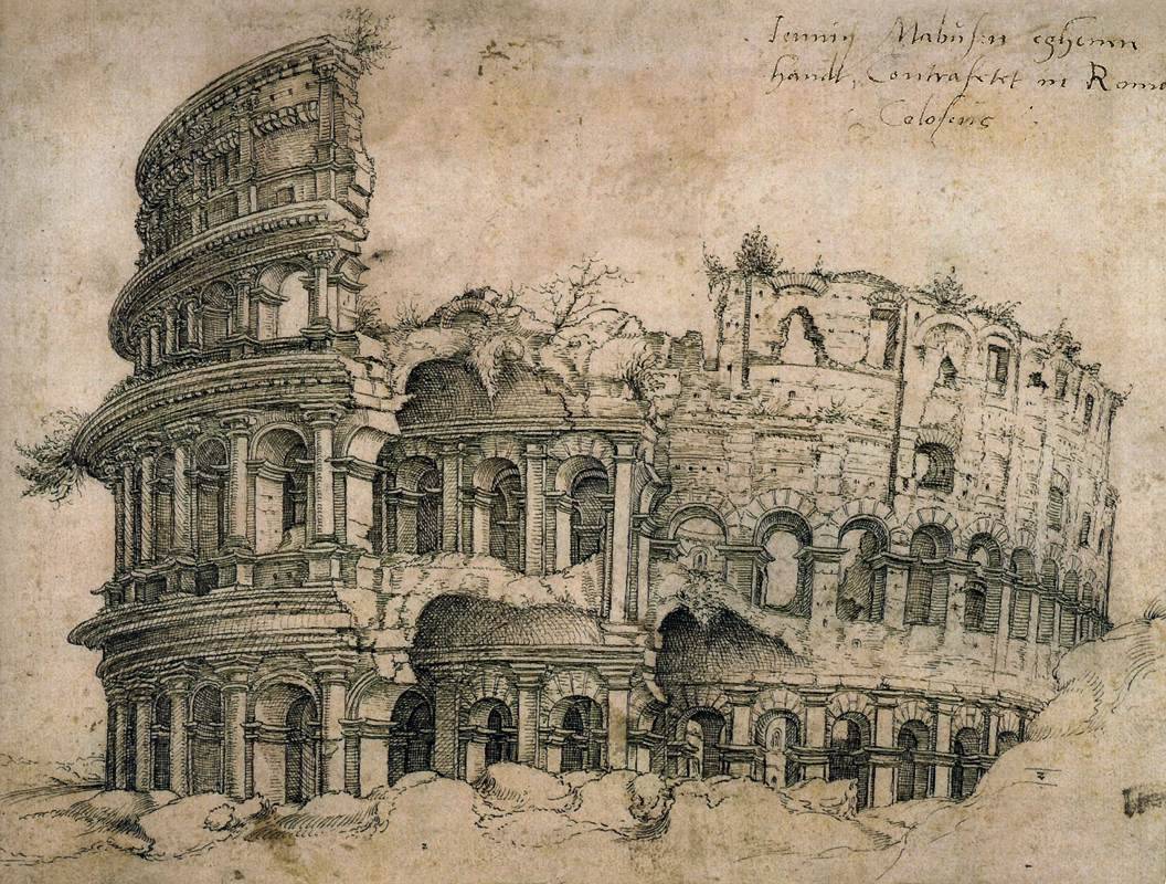 RealPreCinema's tweet photo. While Cellini doesn’t provide a technical blueprint, historians believe his device was an early optical projector, likely using a light source (such as candles or oil lamps), painted glass slides, and a convex lens to project images. #precinema
This setup if accurate, aligns with the principles of the #CameraObscura, known well in Europe since the Middle Ages, and anticipates the #MagicLantern, which became an extremely popular entertainment device in the 1600s.
#ChristiaanHuygens is often credited with refining the Magic Lantern around 1659, but Cellini’s performance suggests Renaissance artists were already exploring optical projections.
This is a view of how the Colosseum known then as the Amphitheatre looked, by the French-born Dutch artist Jan Gossaert (1478-1532) c. 1509. Imagine seeing a Phantasmagoria show in this venue, at night, in those days.