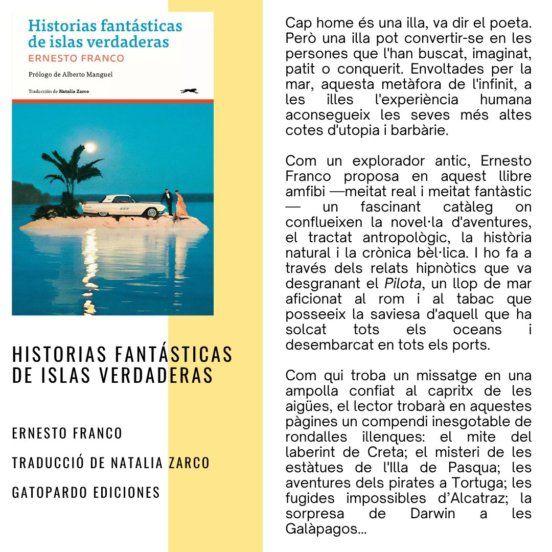 Llibreria Isop (@llibreriaisop) on Twitter photo ▪ Historias fantásticas de islas verdaderas, Ernesto Franco.
Traducció de Natalia Zarco.
<a href="/GEdiciones/">gatopardo ediciones</a> ▪ Historias fantásticas de islas verdaderas, Ernesto Franco.
Traducció de Natalia Zarco.
<a href="/GEdiciones/">gatopardo ediciones</a>