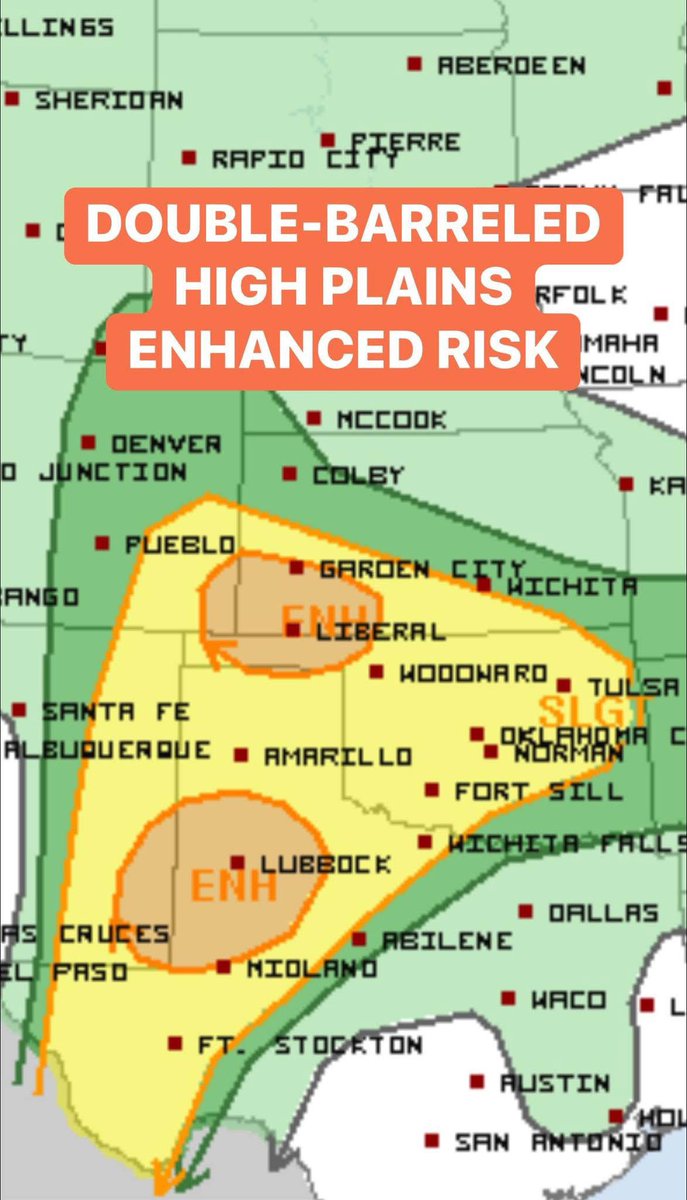 Reed Timmer, PhD (@reedtimmerusa) on Twitter photo DOUBLE-BARRELED ENHANCED RISK HIGH PLAINS INSANITY including #tornado threat expected!
We see two areas of enhanced supercell and #tornado potential this afternoon and evening: (1) far southeast Colorado into southwestern Kansas and (2) outflow boundary zone southeastern New DOUBLE-BARRELED ENHANCED RISK HIGH PLAINS INSANITY including #tornado threat expected!
We see two areas of enhanced supercell and #tornado potential this afternoon and evening: (1) far southeast Colorado into southwestern Kansas and (2) outflow boundary zone southeastern New