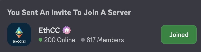 🚀 We’re officially onboarding this year’s attendees to the EthCC Discord!

Whether you have a ticket or not, come join the server to stay up to date with all the latest news around EthCC and get quick answers to your questions.

🎟️ Ticket holders can claim their exclusive role