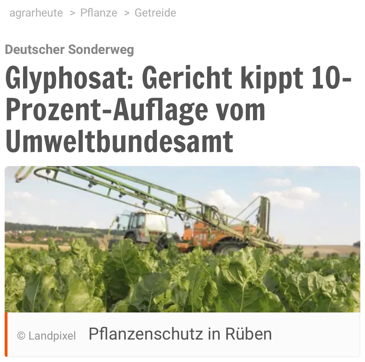 Hoffentlich insgesamt das Ende deutscher Sonderwege, die für die Landwirtschaft entweder Wettbewerbsnachteile oder mehr Bürokratie oder beides bedeuten!
<a href="/agrarheute_com/">agrarheute</a> 

agrarheute.com/pflanze/getrei…