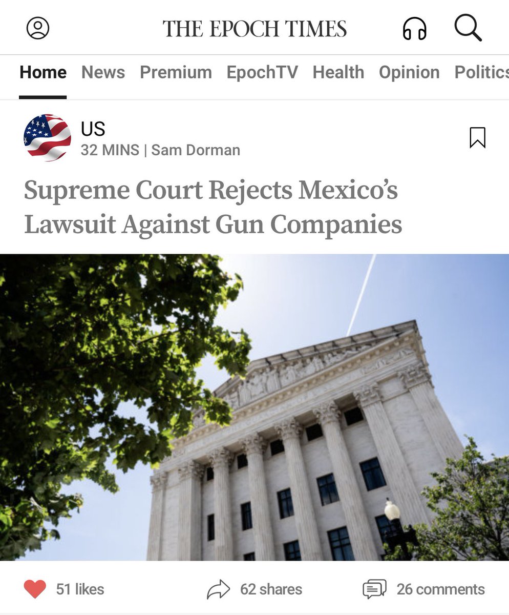 BREAKING: Supreme Court Rejects Mexico’s Lawsuit Against Gun Companies

In Justice Elena Kagan’s majority opinion, she said that Mexico’s lawsuit did not plausibly plead that the gun companies “aided and abetted unlawful sales routing guns to Mexican drug cartels.”