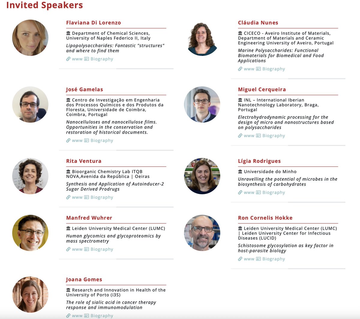 🎤 Excited to present our Invited Speakers at #GLUPOR15&amp; #GlycoTwinning. We’ll hear from top experts in glycoscience, biomaterials &amp; mass spectrometry! Speaking on diverse areas from marine polysaccharides to glycomics &amp; host-pathogen interactions 🔬 glupor15.events.chemistry.pt/confirmed-spea…