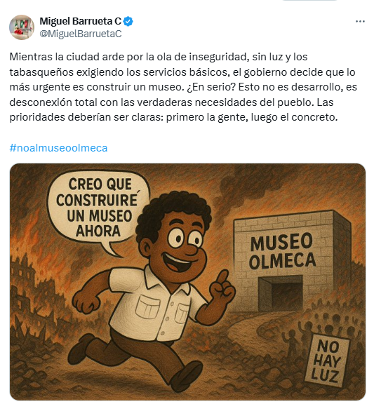 xevt - xhvt (@xevtfm) on Twitter photo 💬"¿En serio? Esto no es desarrollo, es desconexión total con las verdaderas necesidades del pueblo", escribe en X, el dirigente del <a href="/PRITabasco/">PRI Tabasco</a>, <a href="/MiguelBarruetaC/">Miguel Barrueta C</a>, sobre la construcción del museo Olmeca 💬"¿En serio? Esto no es desarrollo, es desconexión total con las verdaderas necesidades del pueblo", escribe en X, el dirigente del <a href="/PRITabasco/">PRI Tabasco</a>, <a href="/MiguelBarruetaC/">Miguel Barrueta C</a>, sobre la construcción del museo Olmeca