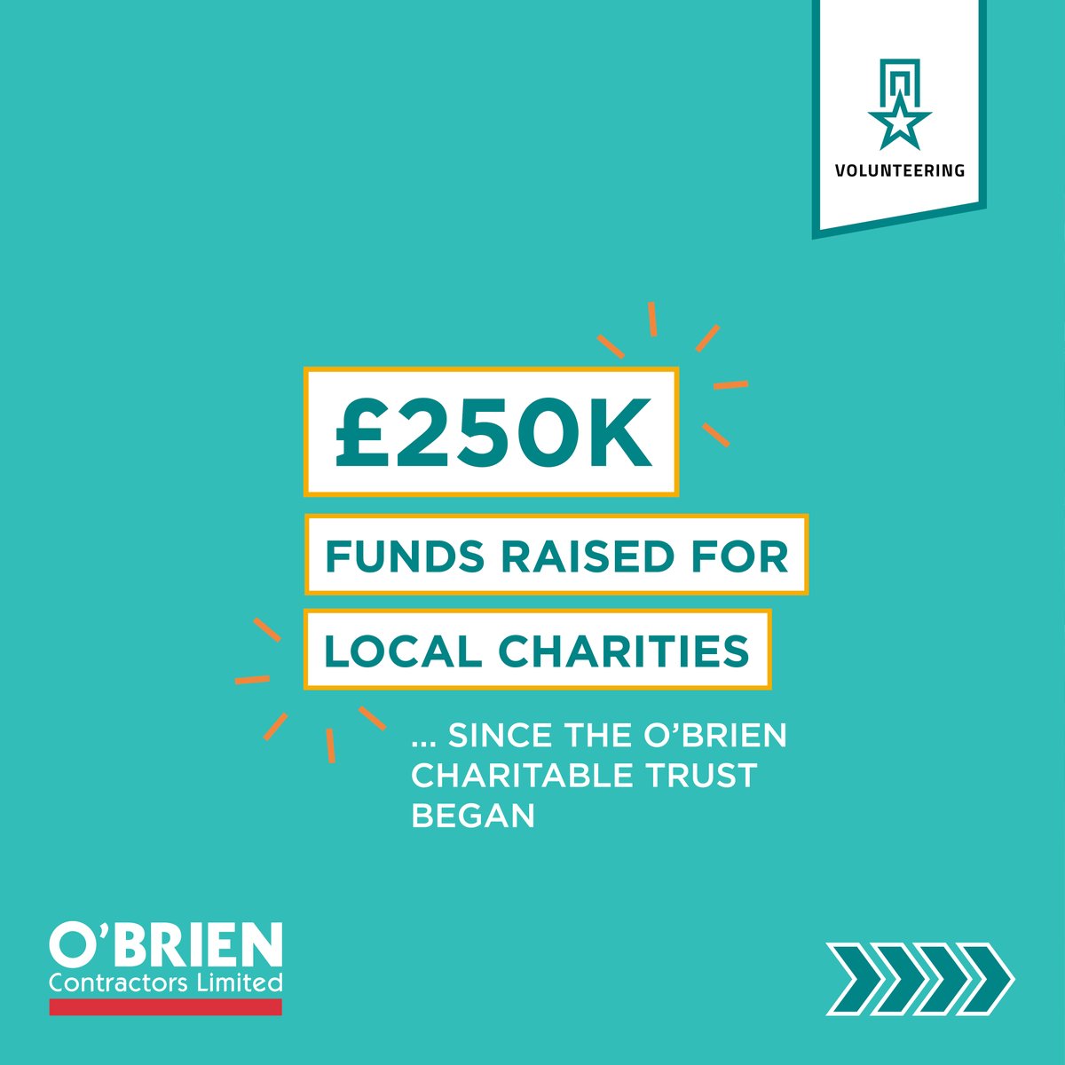 We're big on giving back, and this #VolunteersWeek, we're reflecting on our teams achievements. 

Raising a total of £250,000 for local charities since the Trust began!

Find out more about the O'Brien Charitable Trust ⬇️

trust.obriencontractors.co.uk
