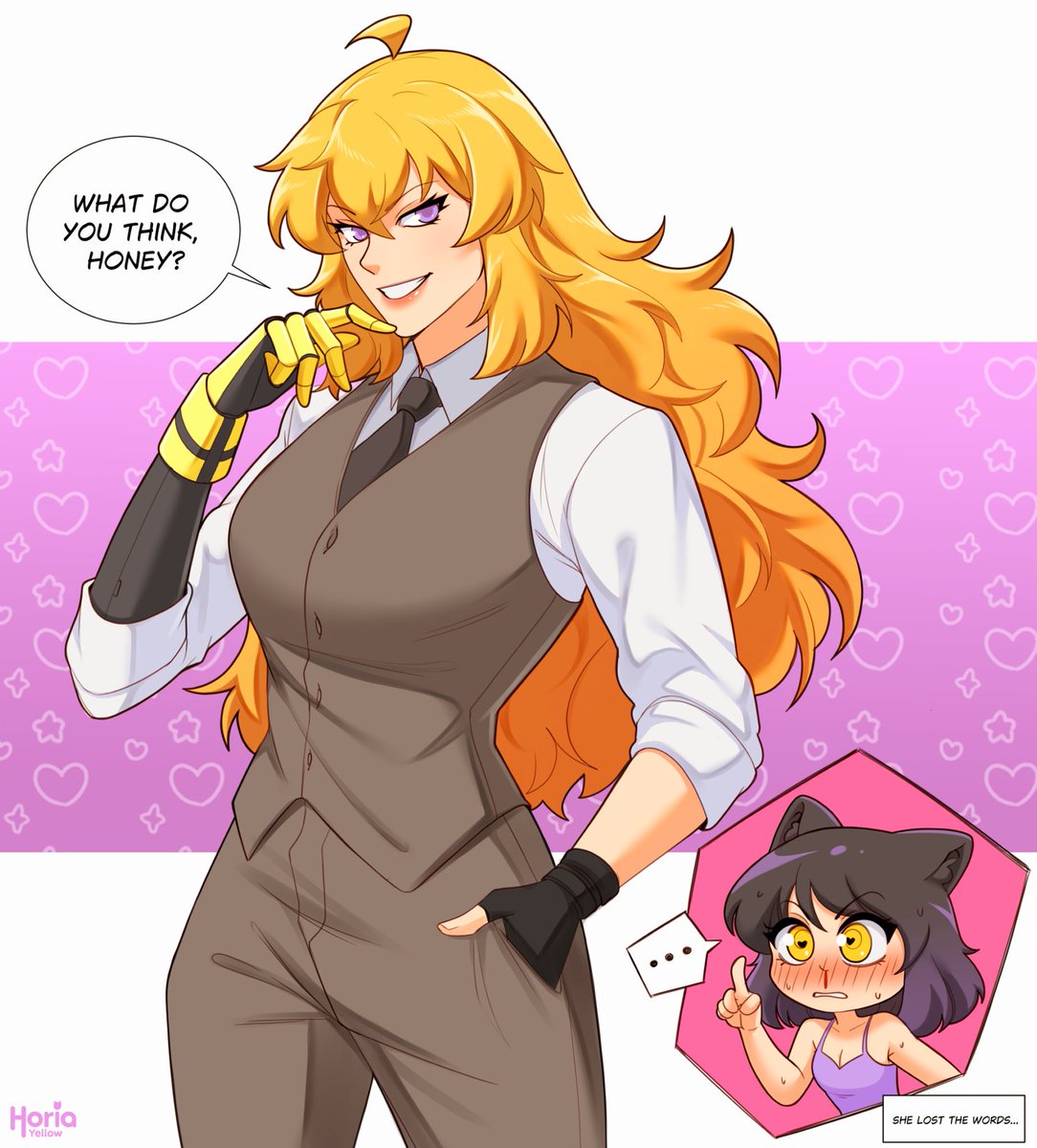 Oh Blake... we understang you 😳💦
Waistcoat Yang commission done for Freya from Patreon!
Thank you so much 🥺💕💕💕
#RWBY #bumbleby