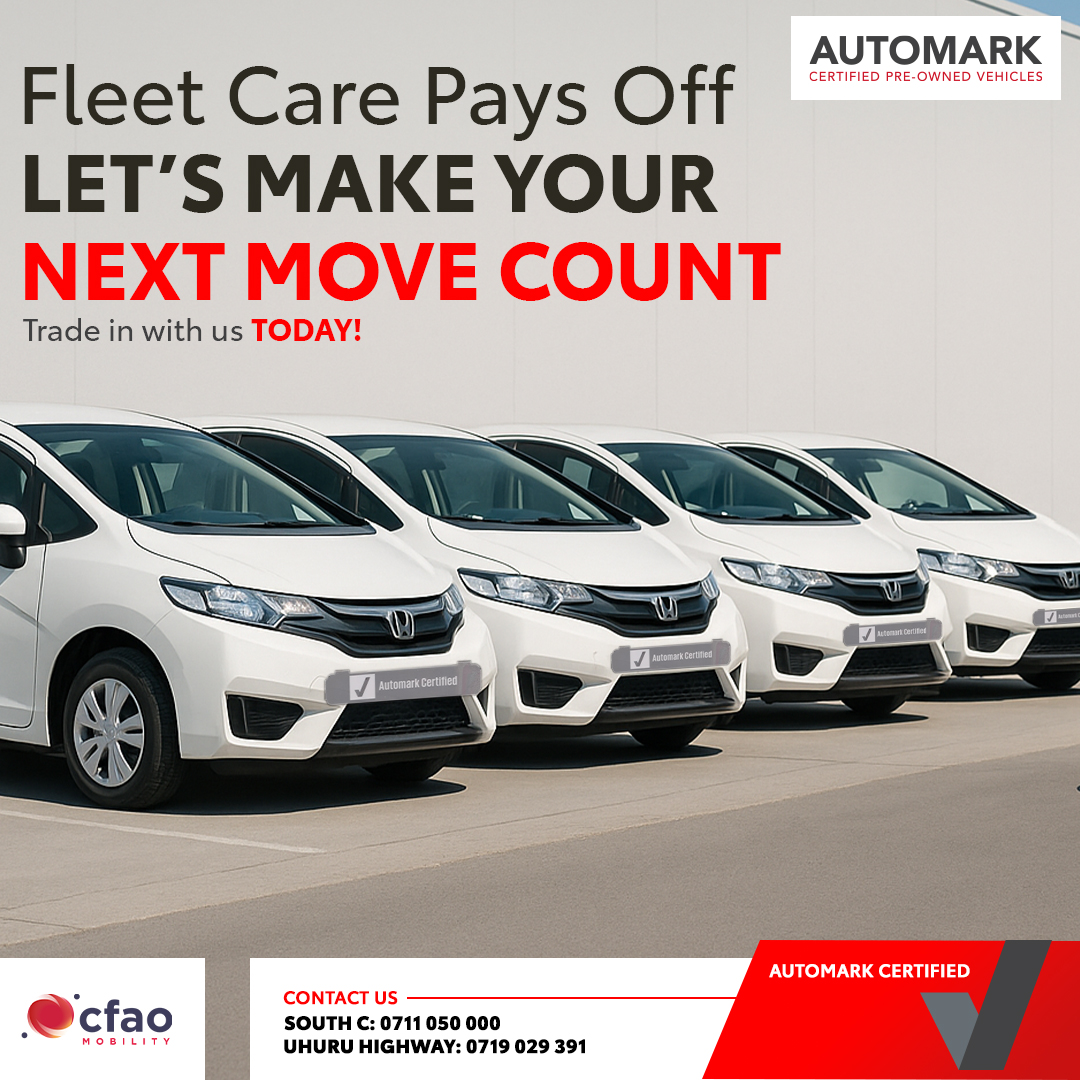 AutomarkCFAOKE's tweet photo. You've taken care of your fleet, now let it take care of your next move. Get the best market value for your vehicles and upgrade your operations seamlessly. We assess fairly, trade transparently, and help you move forward smarter. Call 071105000/101 or 0719029391 to trade in. https://t.co/JUQYHVQl2N