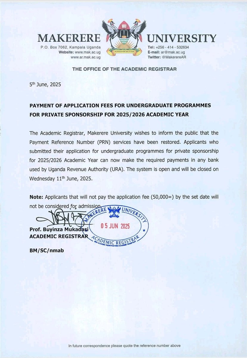 RuhwezaSylas's tweet photo. Dear Prospective Applicants note that the PRN system is now restored. Go ahead and make your payments.
#StudyAtMak https://t.co/7IM91SsIvZ