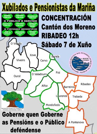 Ribadeo: Xubilados e Pensionistas da Mariña – Concentración o día 7 de Xuño, as 12 h. no Cantón dos Moreno. Goberne quen Goberne, as Pensións e o Público, Deféndense.

modepen.org/index.php/even…