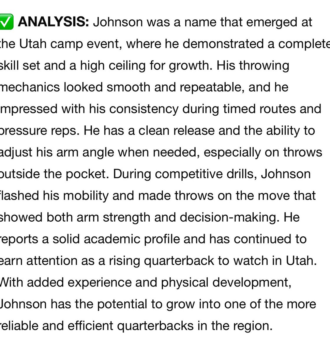 Tate Johnson (@tate_johnsonn) on Twitter photo Thank you for the scouting report and analysis <a href="/sixstarfootball/">Six Star Football | PLUS+</a>
<a href="/BlairAngulo/">Blair Angulo</a> <a href="/BrandonHuffman/">Brandon Huffman</a> <a href="/Andy_Pham1/">Andy</a> <a href="/LawrenceSanft/">Lawrence Sanft</a> <a href="/PrepRedzoneUT/">Prep Redzone Utah</a> <a href="/247recruiting/">247Sports Recruiting</a> Thank you for the scouting report and analysis <a href="/sixstarfootball/">Six Star Football | PLUS+</a>
<a href="/BlairAngulo/">Blair Angulo</a> <a href="/BrandonHuffman/">Brandon Huffman</a> <a href="/Andy_Pham1/">Andy</a> <a href="/LawrenceSanft/">Lawrence Sanft</a> <a href="/PrepRedzoneUT/">Prep Redzone Utah</a> <a href="/247recruiting/">247Sports Recruiting</a>
