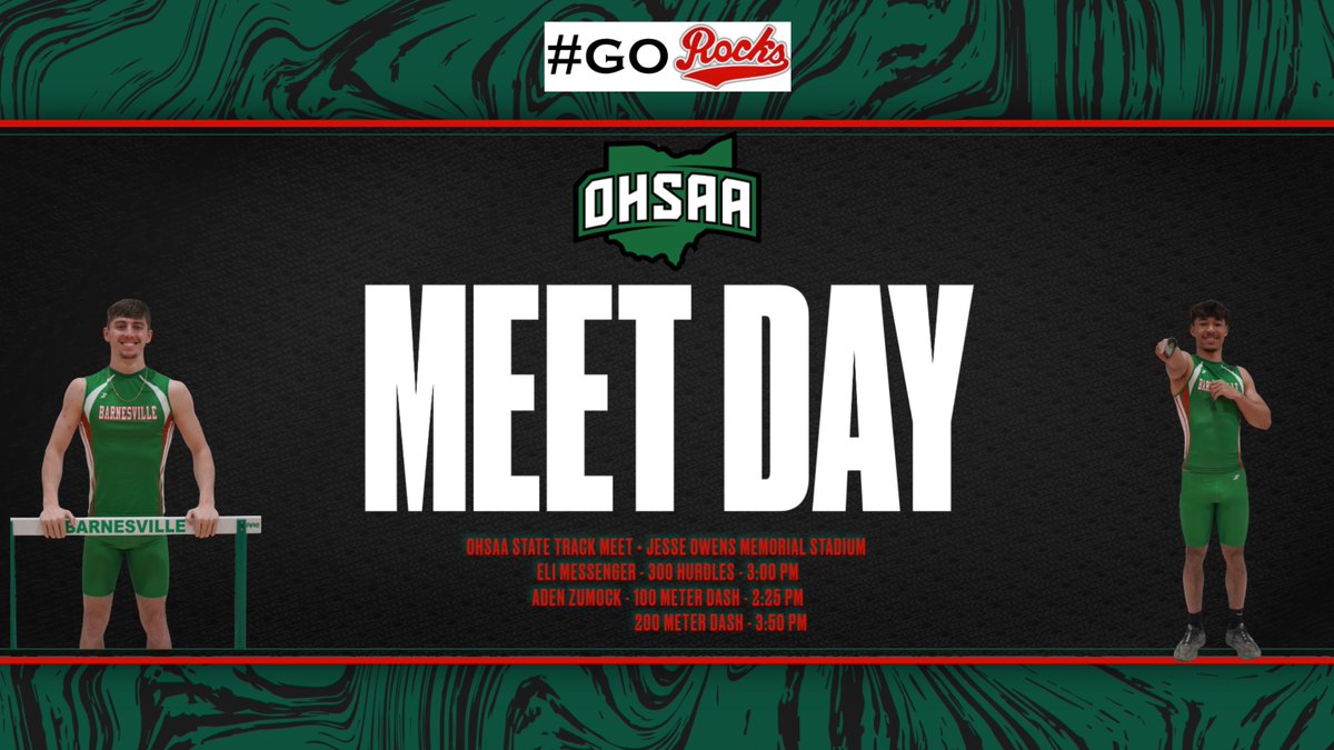 Good luck to Eli Messenger &amp; Adem Zumock today at the OHSAA State Track Meet. 

Live-stream: nfhsnetwork.com/events/ohsaa/g…

#GoRocks ☘️