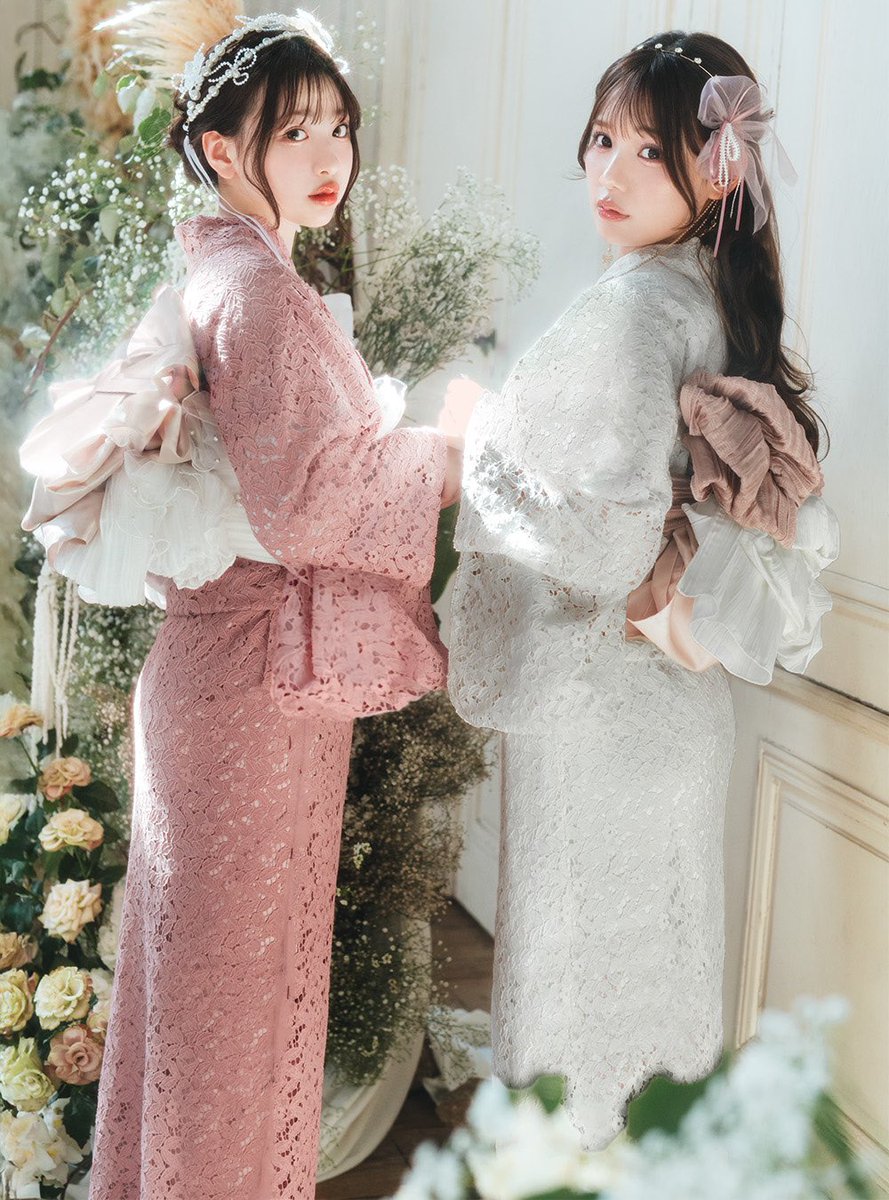 まー☆*:.。♡花柄レース浴衣·帯セット/小物4点セット/ガーリーホワイト GRL 浴衣セット3999円～好評発売中🩷】 花柄レース浴衣セット #GRL