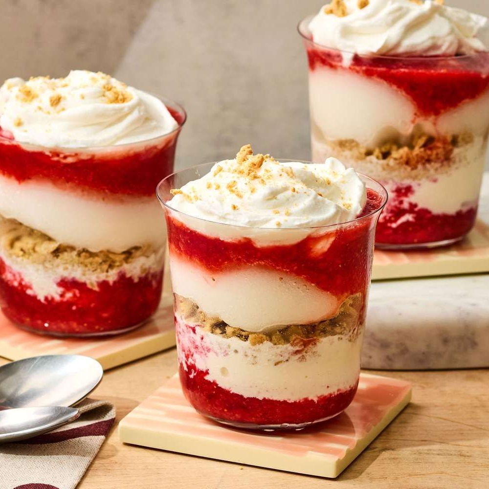 This easy-to-assemble parfait featuring strawberry sauce and refreshing lemon sorbet is the ideal summertime sundae ☀️. Get the recipe: bit.ly/3FA95NW