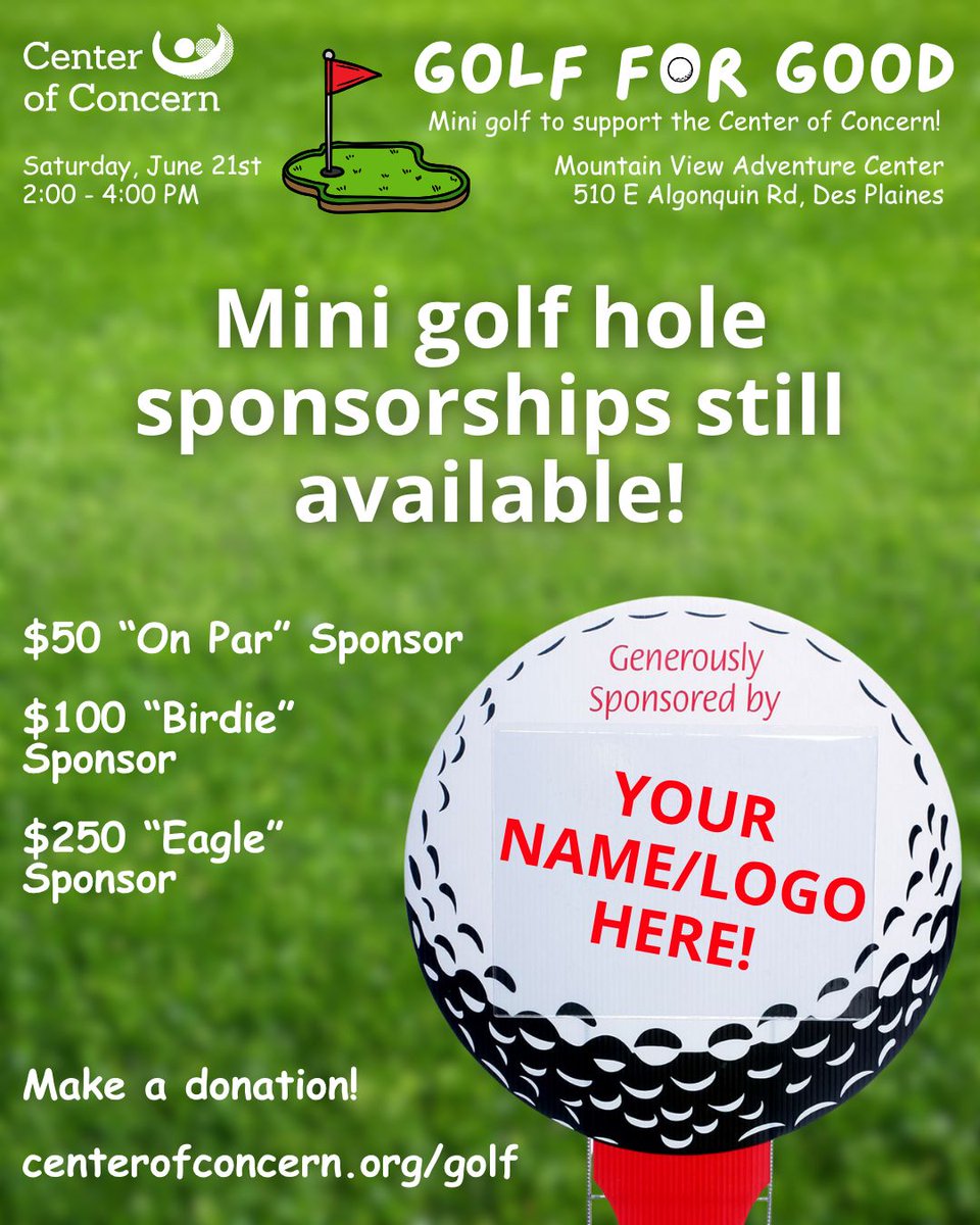 Mini golf hold sponsorships are still available—make a donation to support Center of Concern and increase your organization's visibility in our community!

Make a donation online at centerofconcern.org/golf