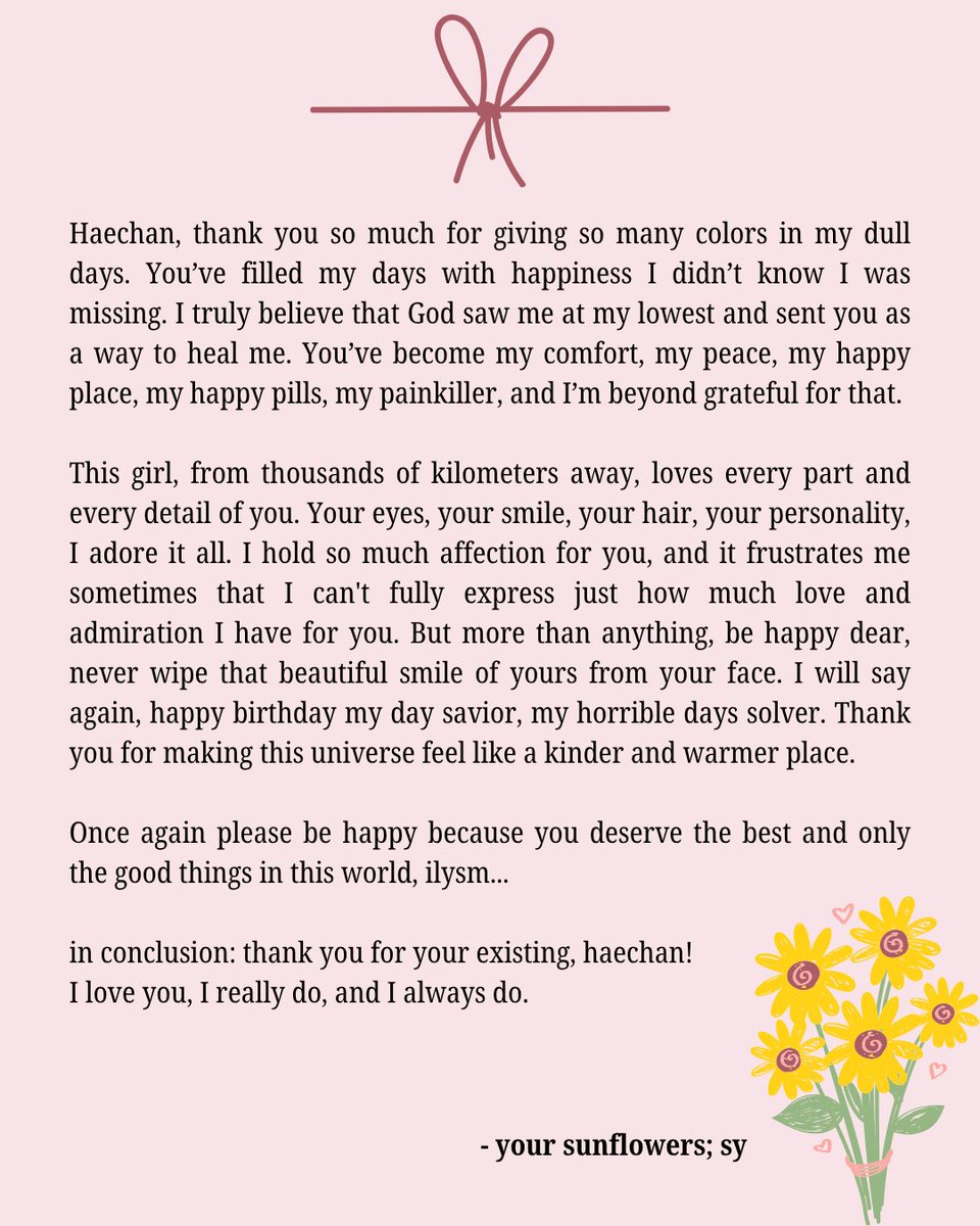 _synchan's tweet image. Happy birthday to the person who changed my life completely. You showed me the true meaning of love and happiness, I will always be grateful to have known you in my life!🍰🥂🧸💐🎀🩷

#HAPPYHAECHANDAY
#25SunKissesForHAECHAN  
#찬란하게_빛날_해찬이의_스물여섯