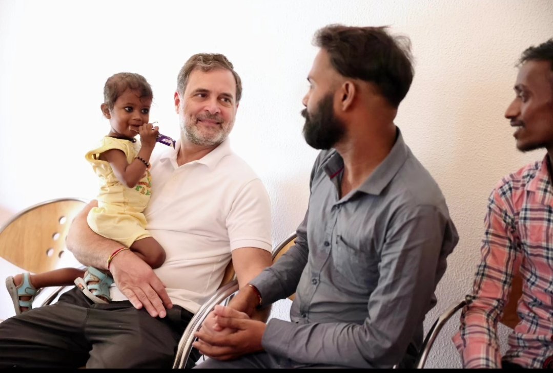 Rahul met Mithun and his family today. 
Mithun is the barber from Raebareli whose shop Rahul had visited last year while campaigning for the Lok Sabha