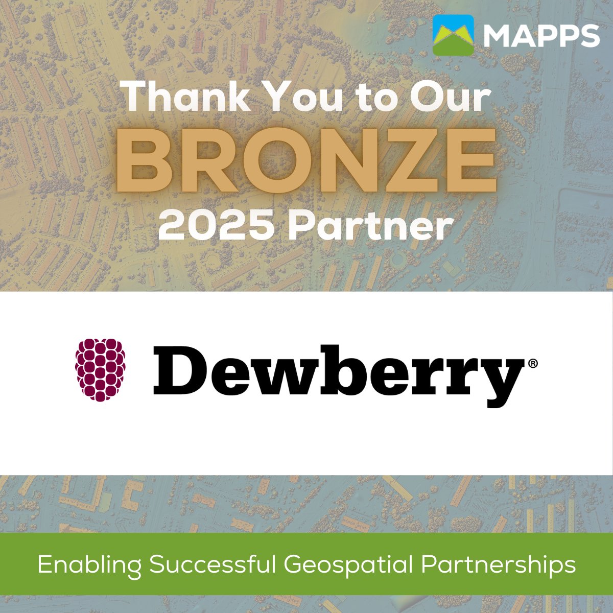 Thank you to our 2025 Bronze Partner, Dewberry! We appreciate your continued partnership.

More information about Dewberry can be found at dewberry.com
#MAPPSPartner #GeospatialPartner