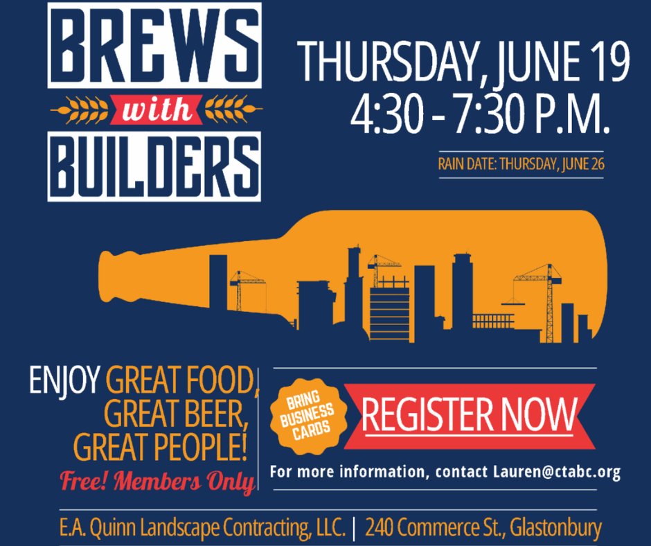 🍻 Members Only Event: Brews with Builders! 🍻

Join us for a fun evening hosted by ABC CT and E.A. Quinn Landscape Contracting, LLC. We can’t wait to see you there for great conversations, drinks, and networking! 🙌

#BrewsWithBuilders #abcmeritshopproud #ctabc #MembersOnlyEvent